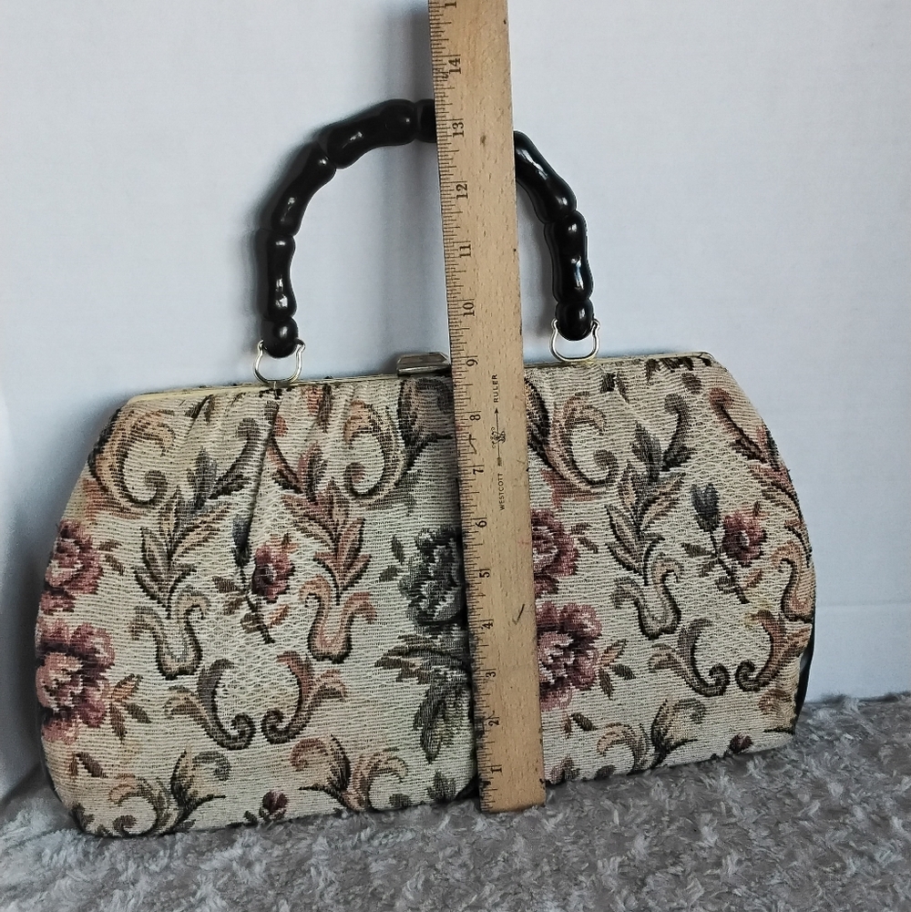 Vintage Floral Tapestry Clutch Handbag with Black Handle - Picture 6 of 6